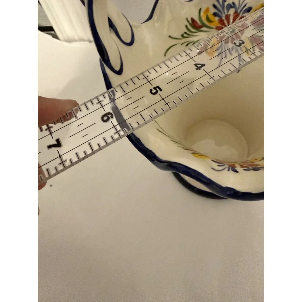 RCCL Portugal Hand Painted Ceramic Floral Basket Vase Twisted Handle Scalloped‎